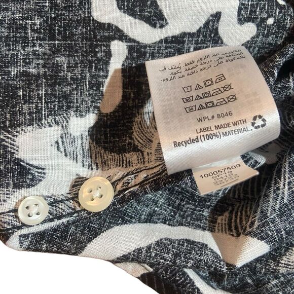 INC Men's Linen Blend Button Shirt Size L Black & White Long Roll Tab Sleeve - Picture 10 of 10